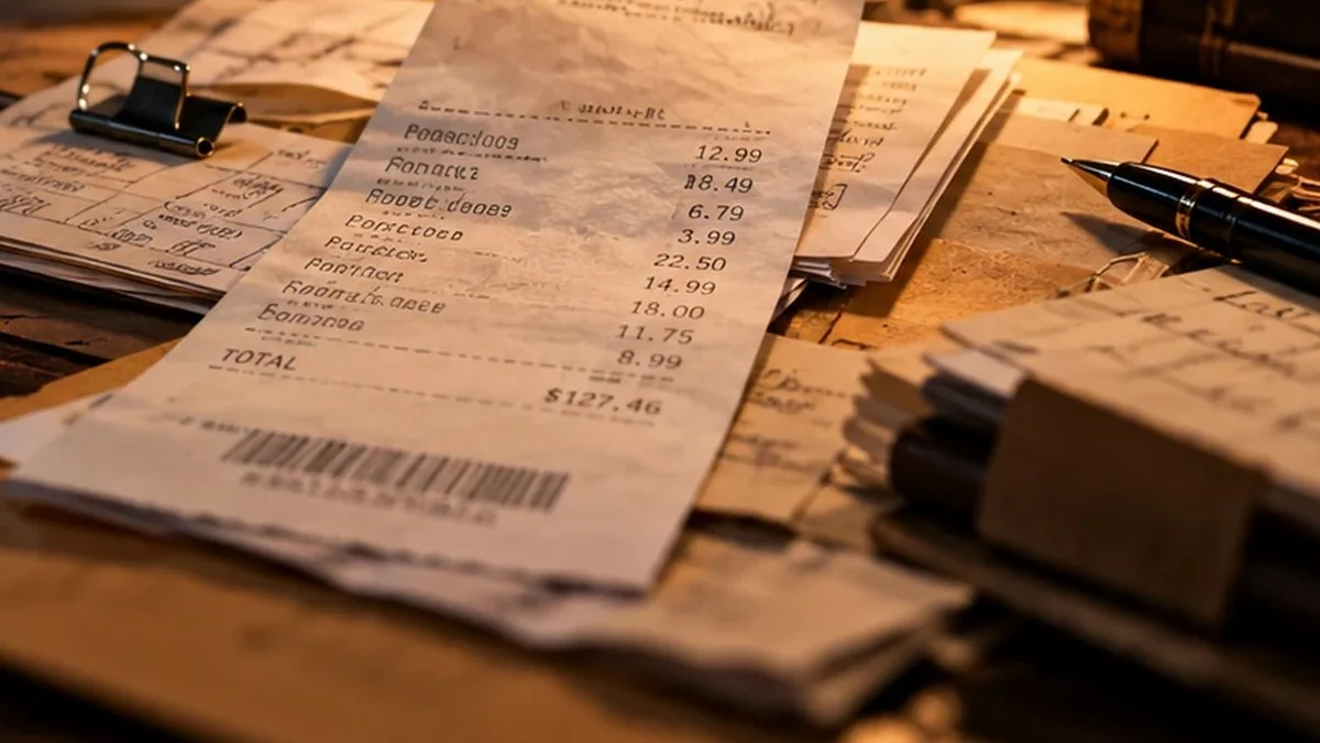 Receipts and money paperwork on a desk